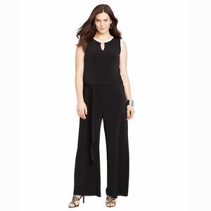 New! RALPH LAUREN Women's Belted Black Jersey Jumpsuit Plus Size 2X